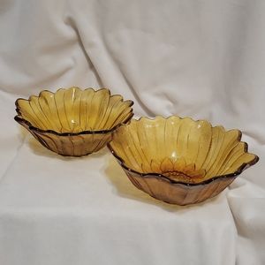 Vintage Indiana Glass Co Sunflower Marigold Bowl Amber Glass 7" Candy Dishes 2